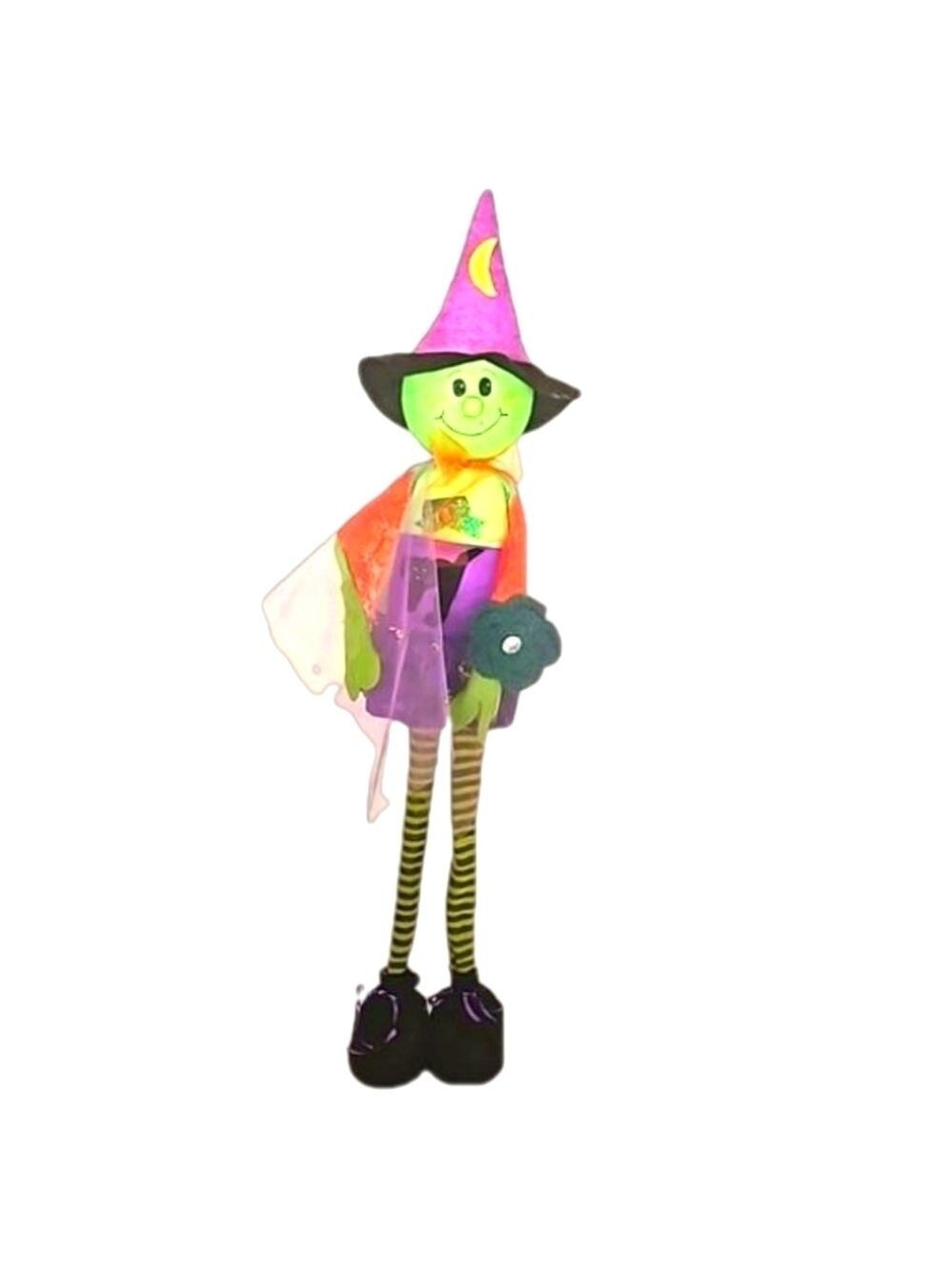 Hand Crafted upcycled witch with skinny long legs crochet green flower Halloween